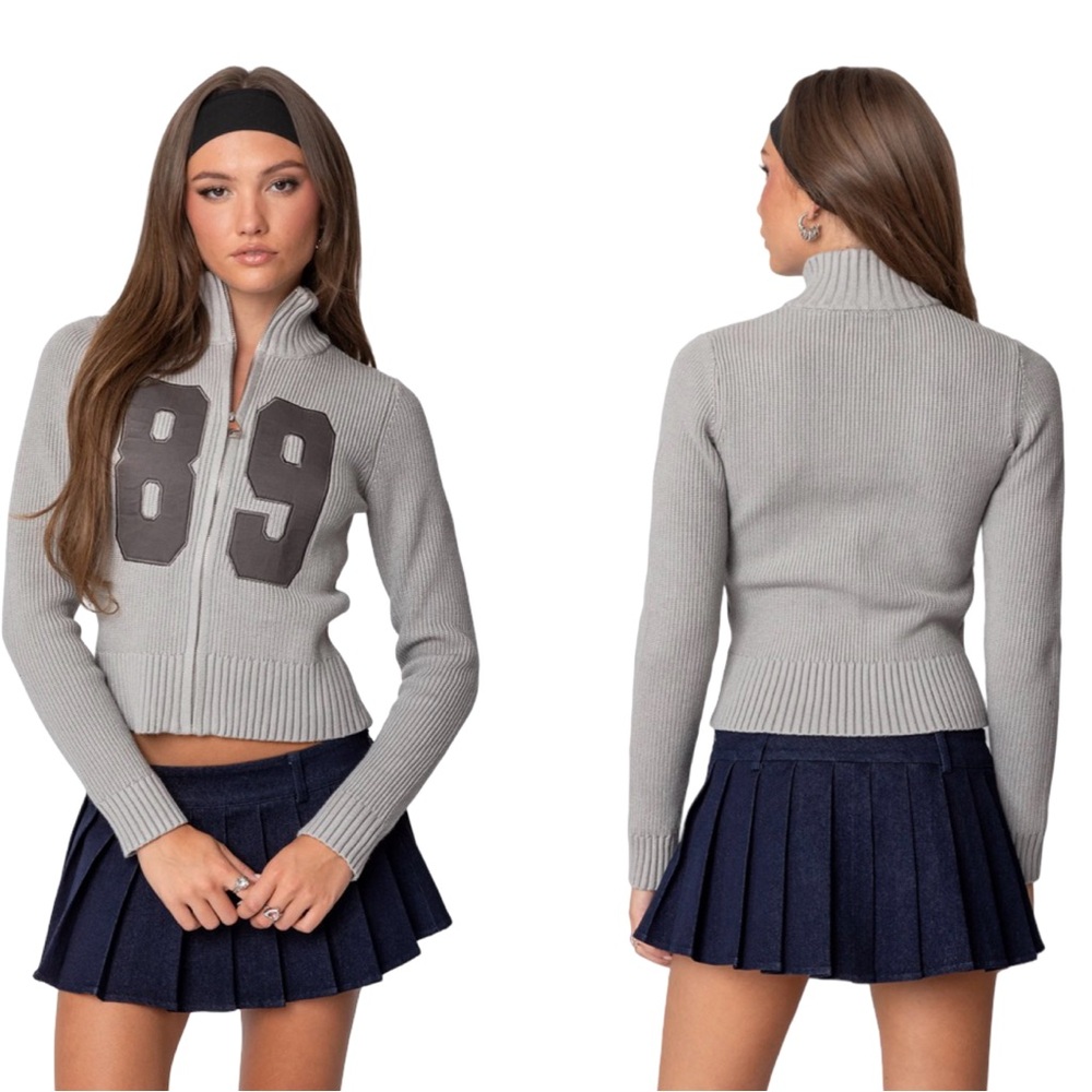 EDIKTED Edikted 89 High Neck Zip Up Sweater - Sz L